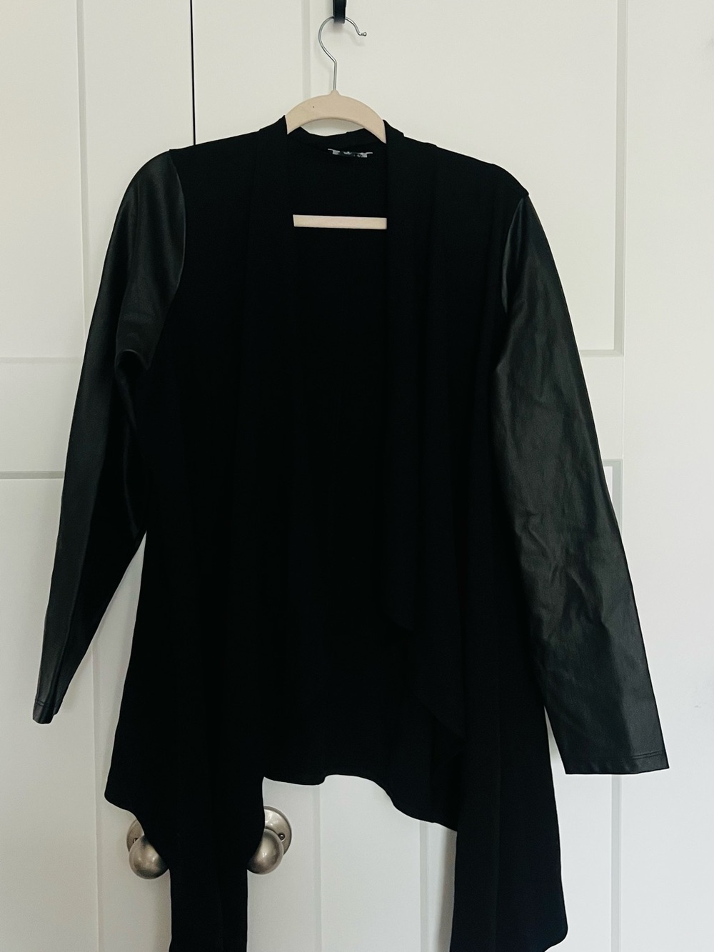 torrid Black Draped Jacket with Faux Leather Sleeves